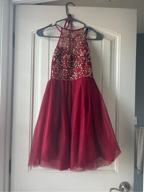 Royalty For Me Burgundy Halter Sequin Tulle Party Dress